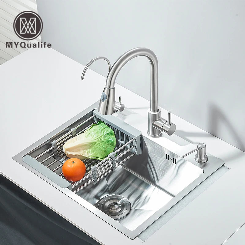 Évier Inox 55x45cm avec Robinet & Distributeur de Savon – Kit Complet Bonde + Panier | Cuisine