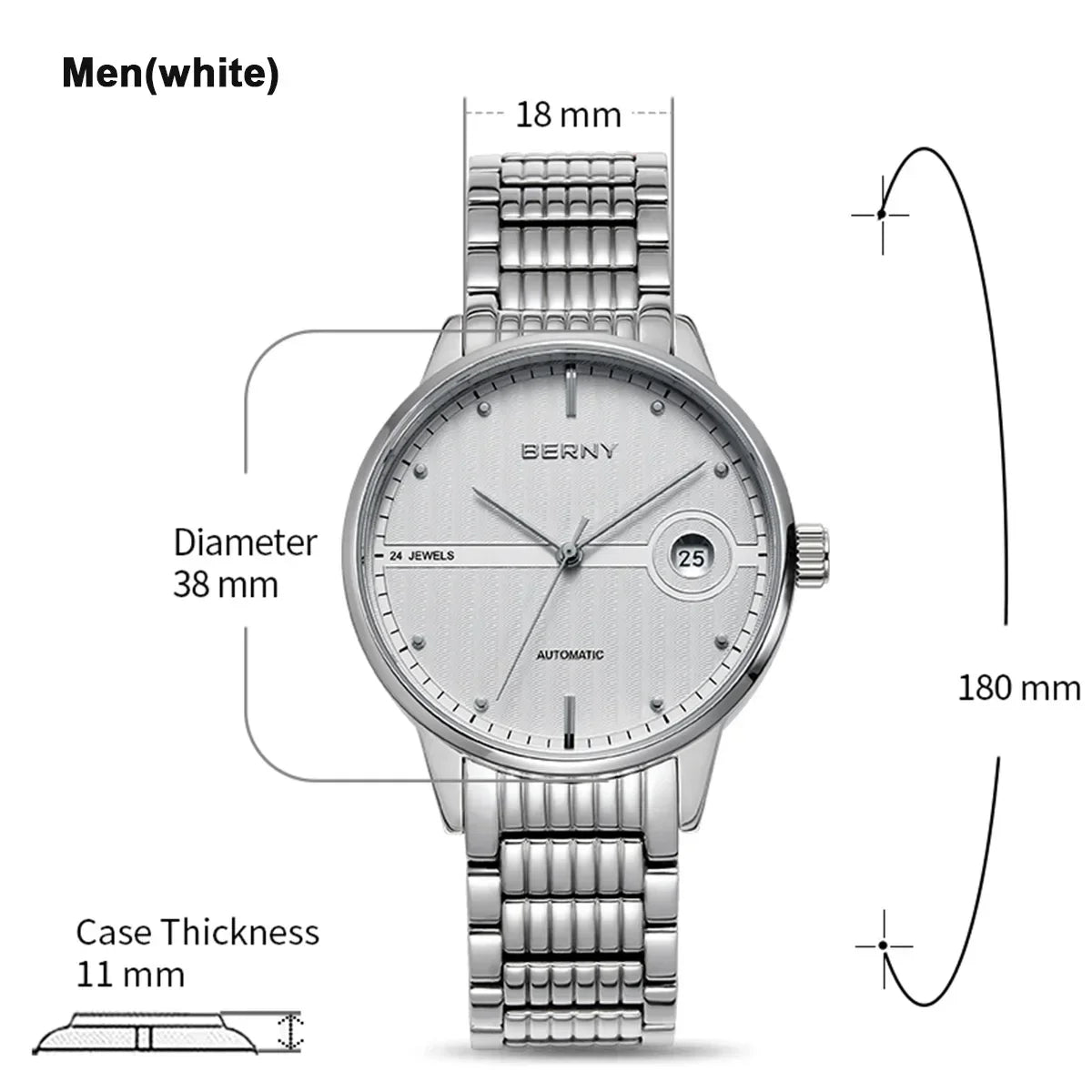 Montre Mécanique Automatique Luxe BERNY Couple Saphir Acier Miyota 9015 5ATM – Homme & Femme