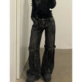 Jean Large Femme Noir Taille Haute Y2K Harajuku Étoiles Hip Hop Streetwear – Pantalon Denim Jambe Large Tendance | Style Coréen
