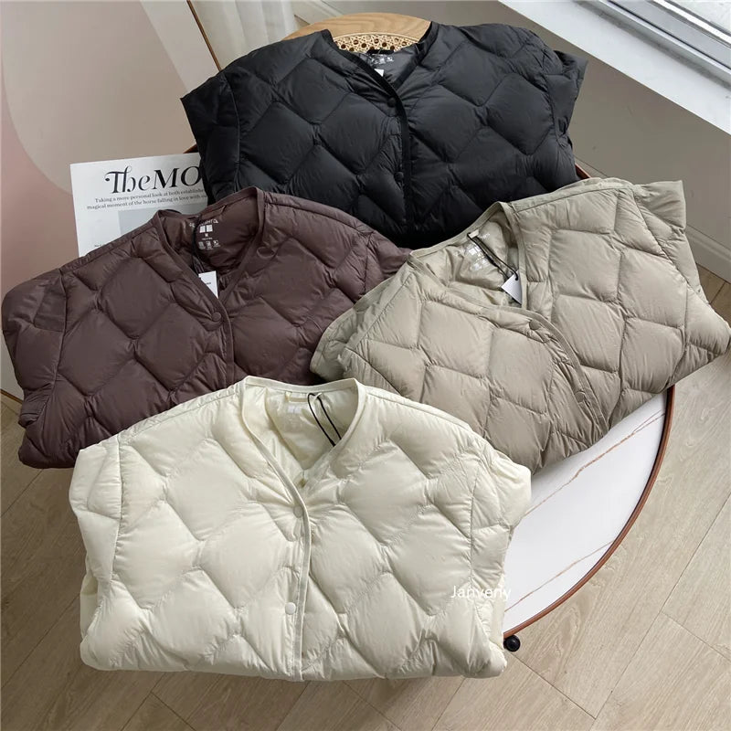 Ultraleichte Kragenlose Daunenjacke 90% Entendaunen Damen - Freizeit-Mantel Herbst Winter | Janveny