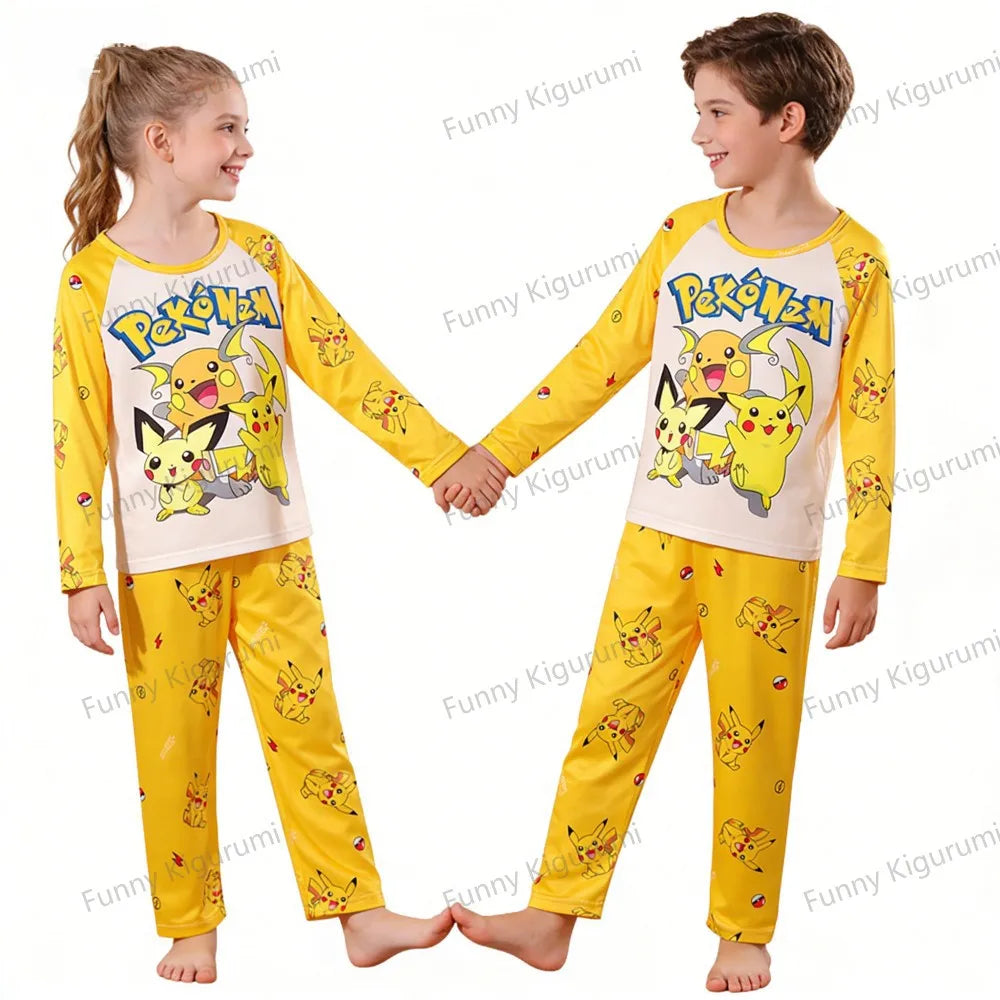 Pyjama Enfant Cartoon Pikachu – Ensemble 2 Pièces Manches Longues Garçon Fille 3-13 Ans