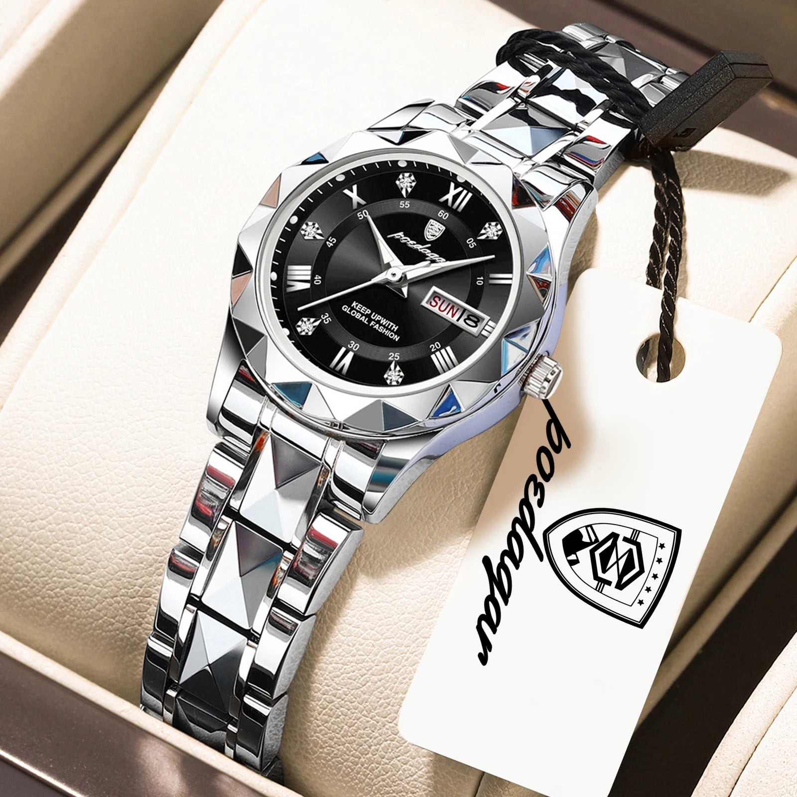 Montre Femme POEDAGAR Casual Quartz Lumineuse – Acier Inoxydable Étanche Date Semaine Fashion