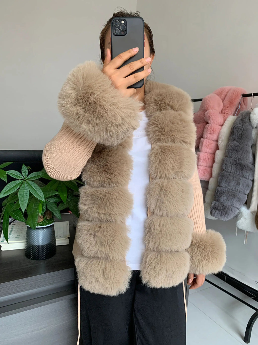 Damen Cardigan Strick Kragen Kunstpelz Fuchs Elegant – Chic & Luxuriöser Pullover Mantel | Frühling Herbst