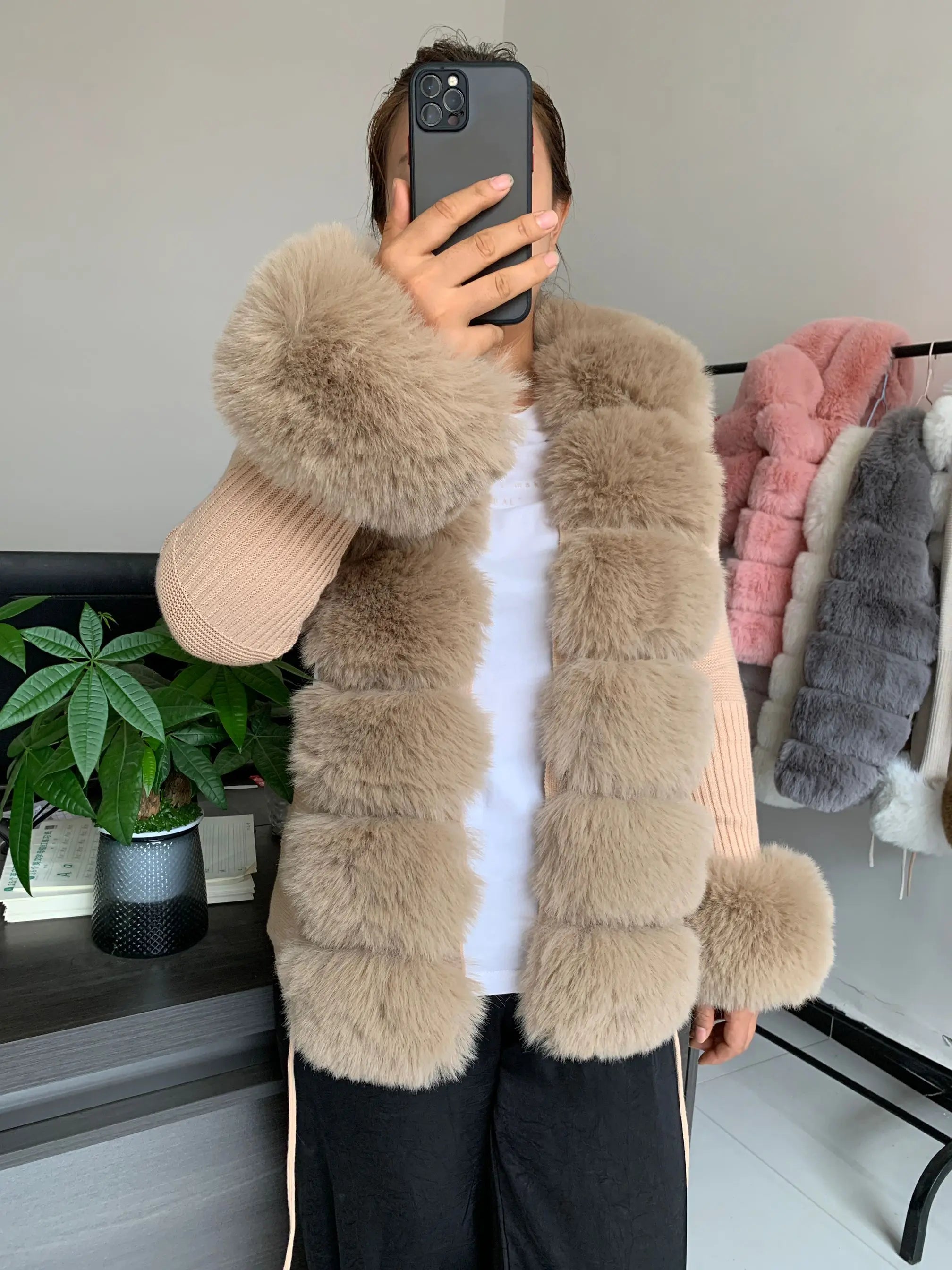 Damen Cardigan Strick Kragen Kunstpelz Fuchs Elegant – Chic & Luxuriöser Pullover Mantel | Frühling Herbst