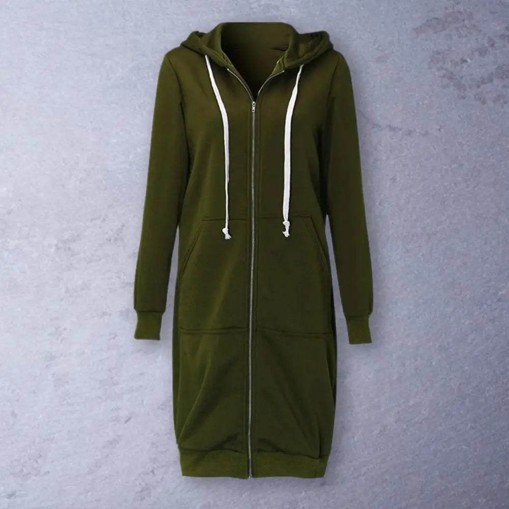 Veste Sweat Femme Polaire À Capuche Longue Zip Manches Longues Ample – Chaud & Confortable | Automne Hiver