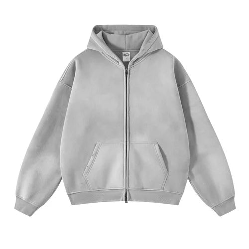 Hoodie Homme Oversize Zip Tie Dye Dégradé – Sweat Cardigan Peluche Loose Grande Taille Hiver | Mode Homme Premium