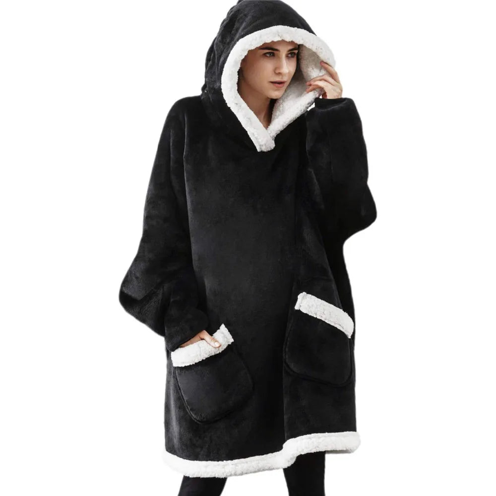 Hoodie Couverture Sherpa Adulte – Polaire Capuche Poche Géante Chaud Confortable Cadeau