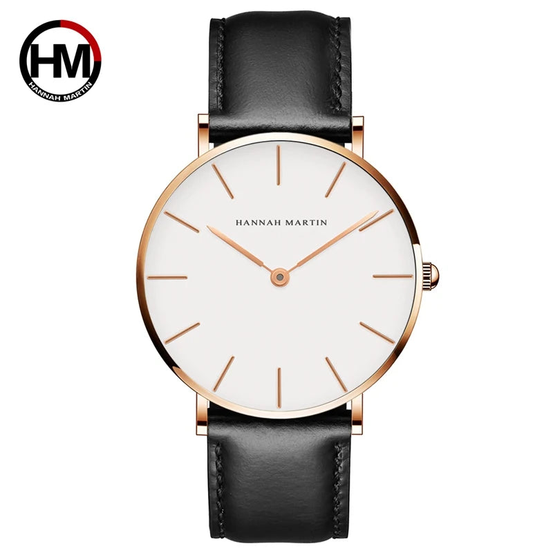Montre Homme Hannah Martin Quartz Japonais – Bracelet Cuir Marron Argenté Étanche Fashion