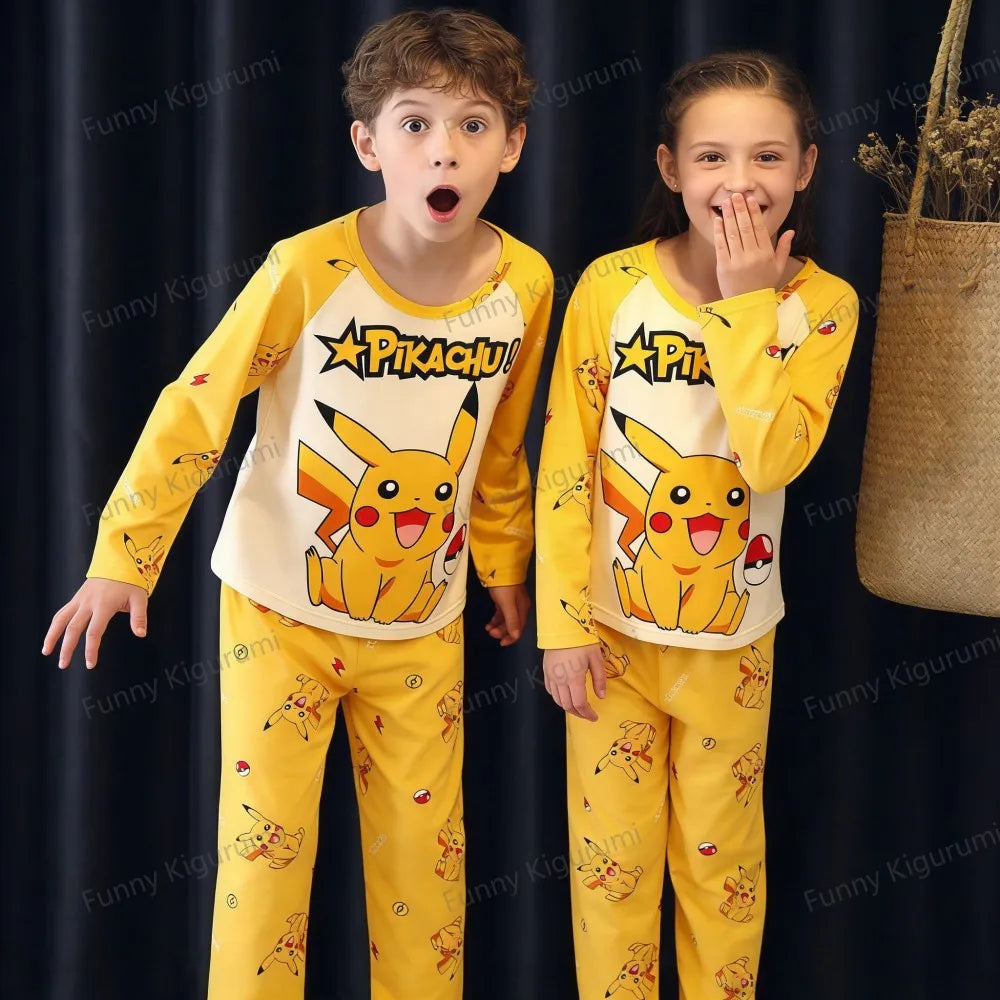 Pyjama Enfant Cartoon Pikachu – Ensemble 2 Pièces Manches Longues Garçon Fille 3-13 Ans