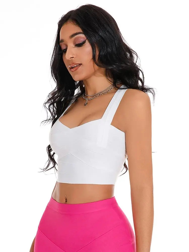 Crop Top Femme Bretelles Fines Bandage Élastique Vintage – Caraco Streetwear Blanc Noir Rouge | Soirée & Quotidien