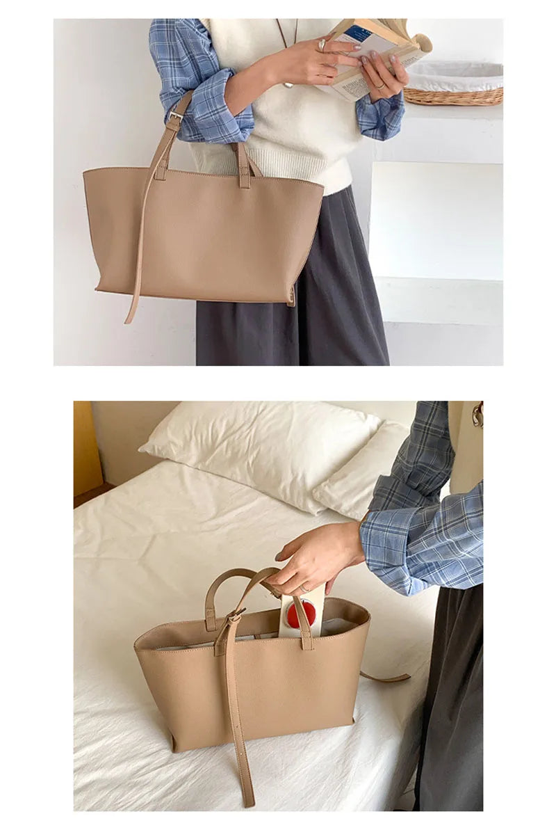 Tote Bag Femme Cuir PU Souple – Grand Sac Cabas Épaule Shopping Casual Qualité Premium