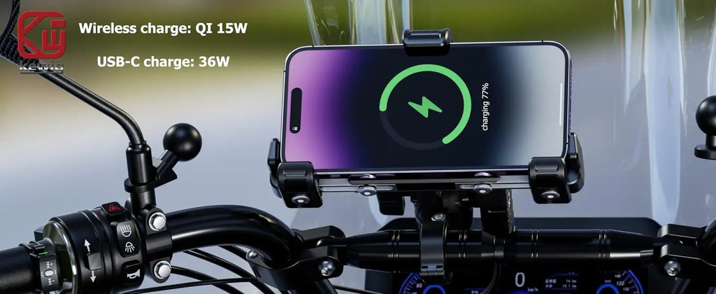 Support Téléphone Moto Chargeur Sans Fil 15W + USB-C 36W – Anti-Vol Anti-Vibration Guidon
