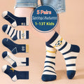 Lot 5 Paires Chaussettes Garçon Coton Rayures Motif Football – Chaussettes Enfant Printemps Automne 1-14 Ans