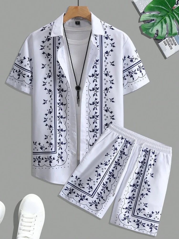 Ensemble Chemise + Short Unisexe Été Imprimé 3D Hawaïen – Col Reversé Fashion Casual Frais & Simple | Mode Homme & Femme