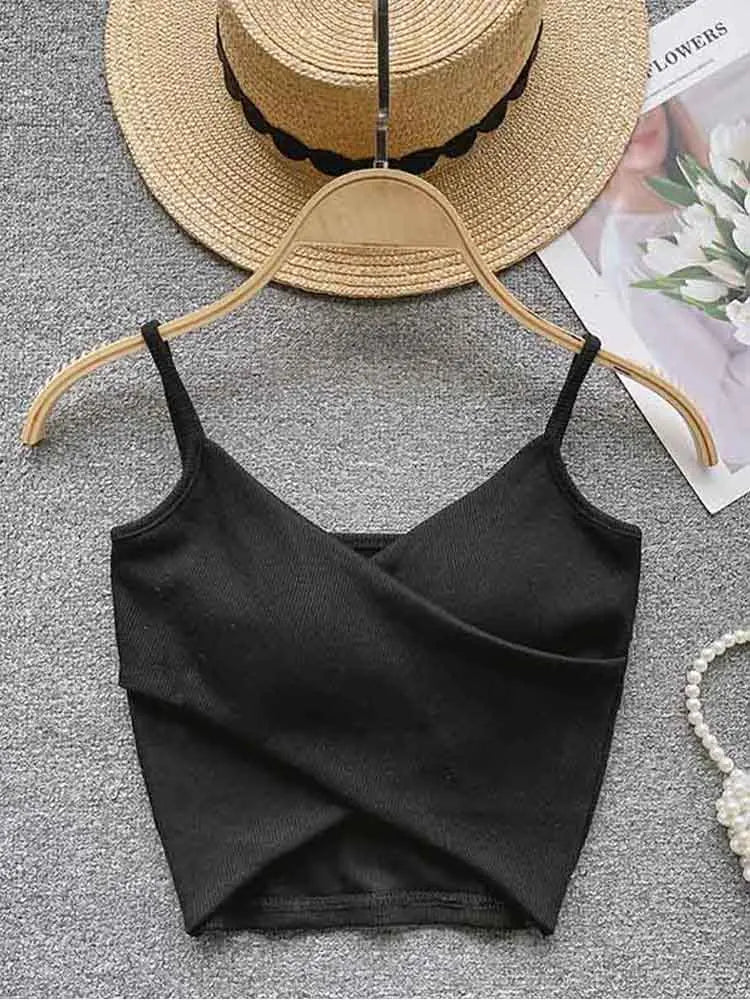 Caraco Femme Bretelles Irrégulières Uni Slim Chic Y2K – Top Sport Élégant Casual & Tendance