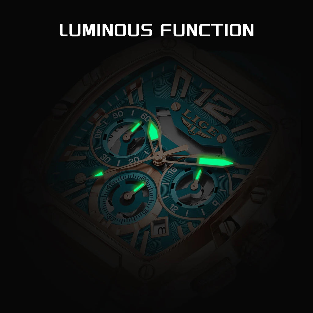 Montre Homme LIGE Sport Quartz Silicone Squelette Lumineux Calendrier – Étanche Outdoor Fashion