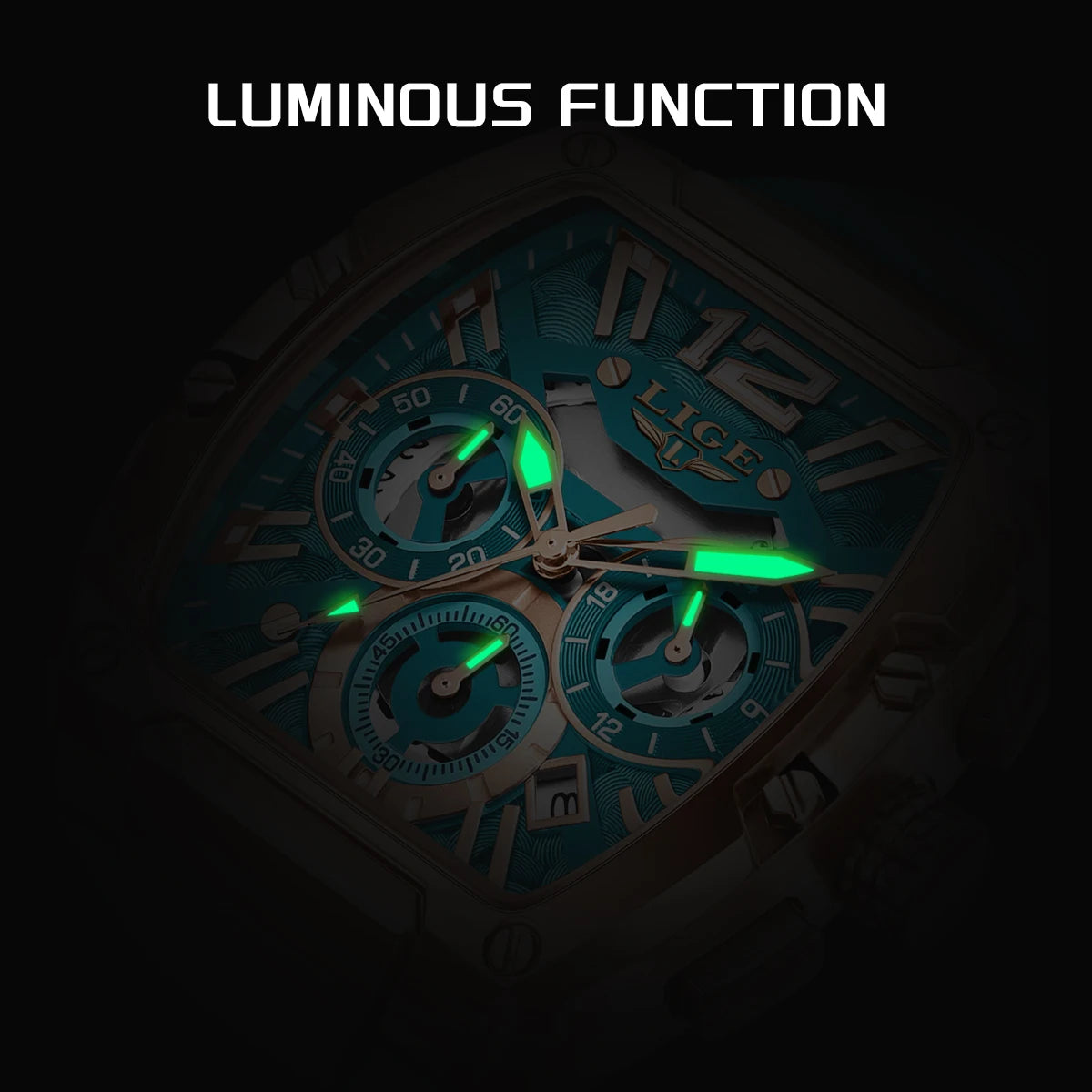 Montre Homme LIGE Sport Quartz Silicone Squelette Lumineux Calendrier – Étanche Outdoor Fashion