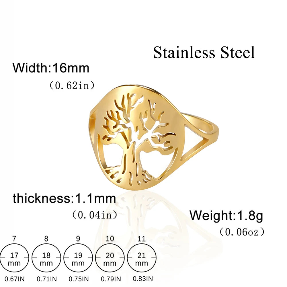 Bague Arbre de Vie Acier Inoxydable Argenté – Symbole Nature & Spiritualité | Bijou Unisexe Couple & Mariage | Cadeau Intemporel