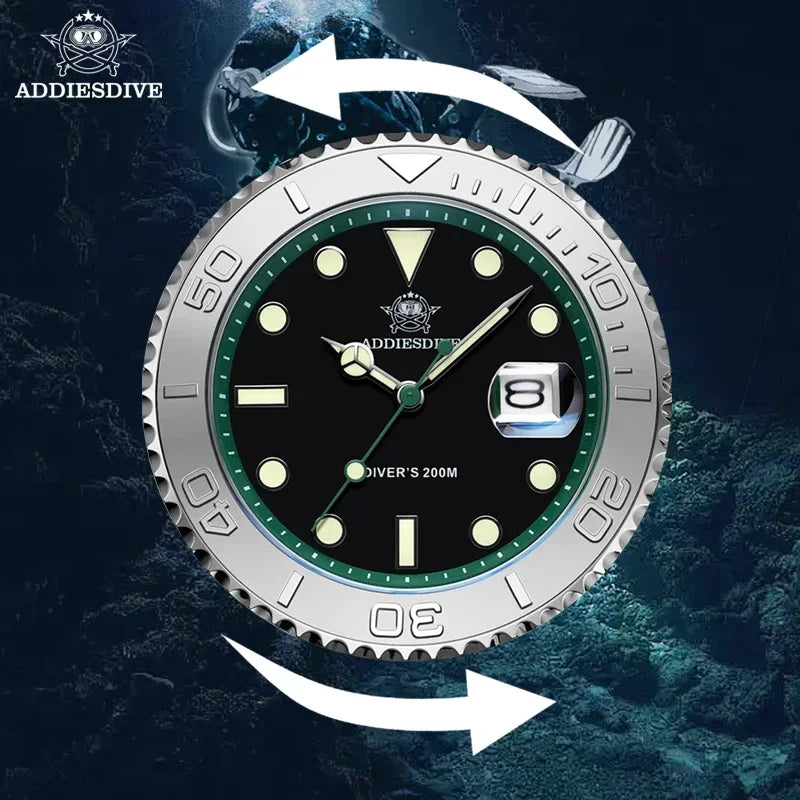 Montre Homme ADDIESDIVE AD2040 Quartz Plongée 41mm – Super Lumineuse 200M Caoutchouc Calendrier