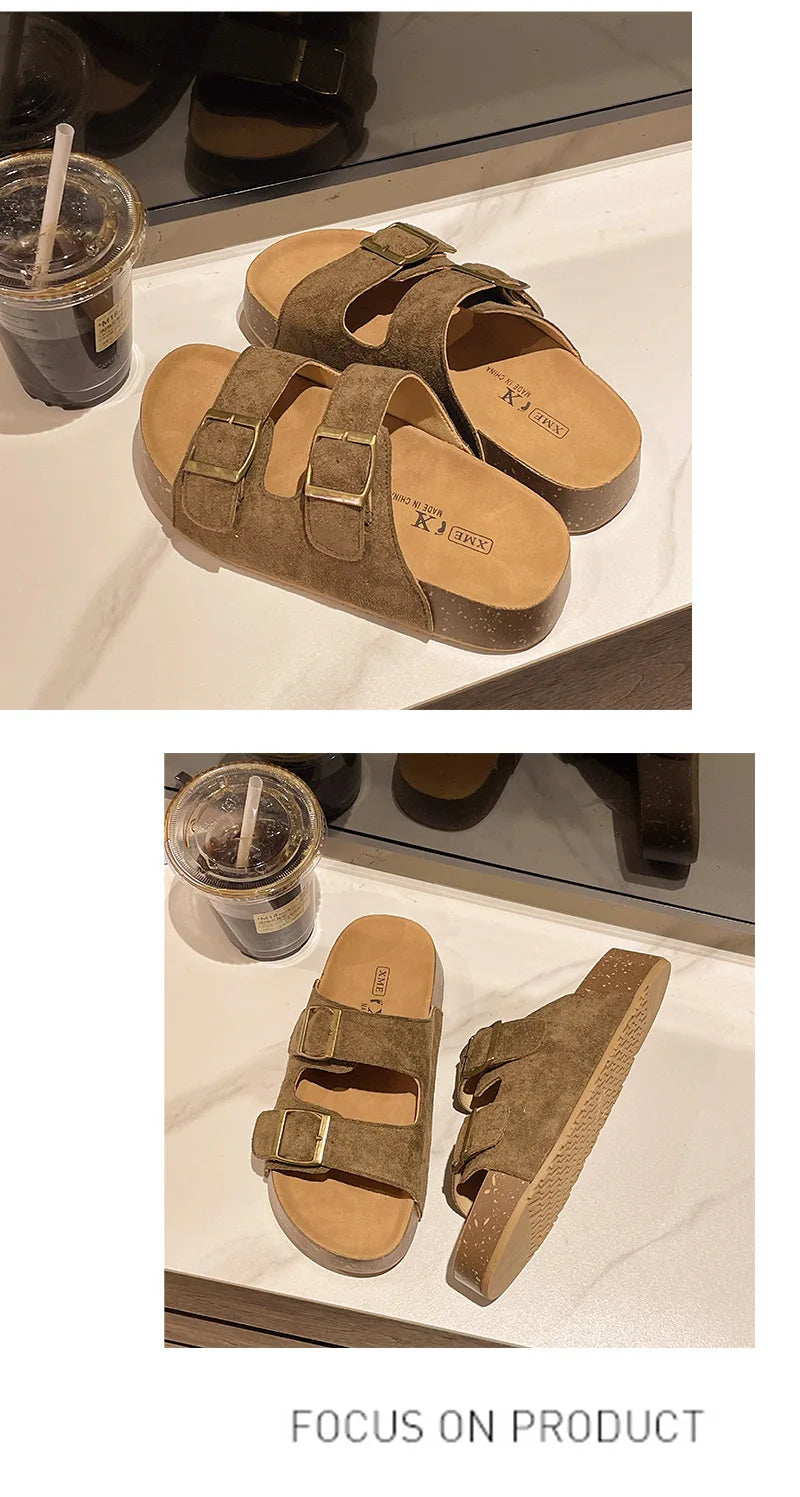 Sandales Romaines Plateforme Smile Belt-buckle Femme – Semelle Douce Slip-on Flat Été