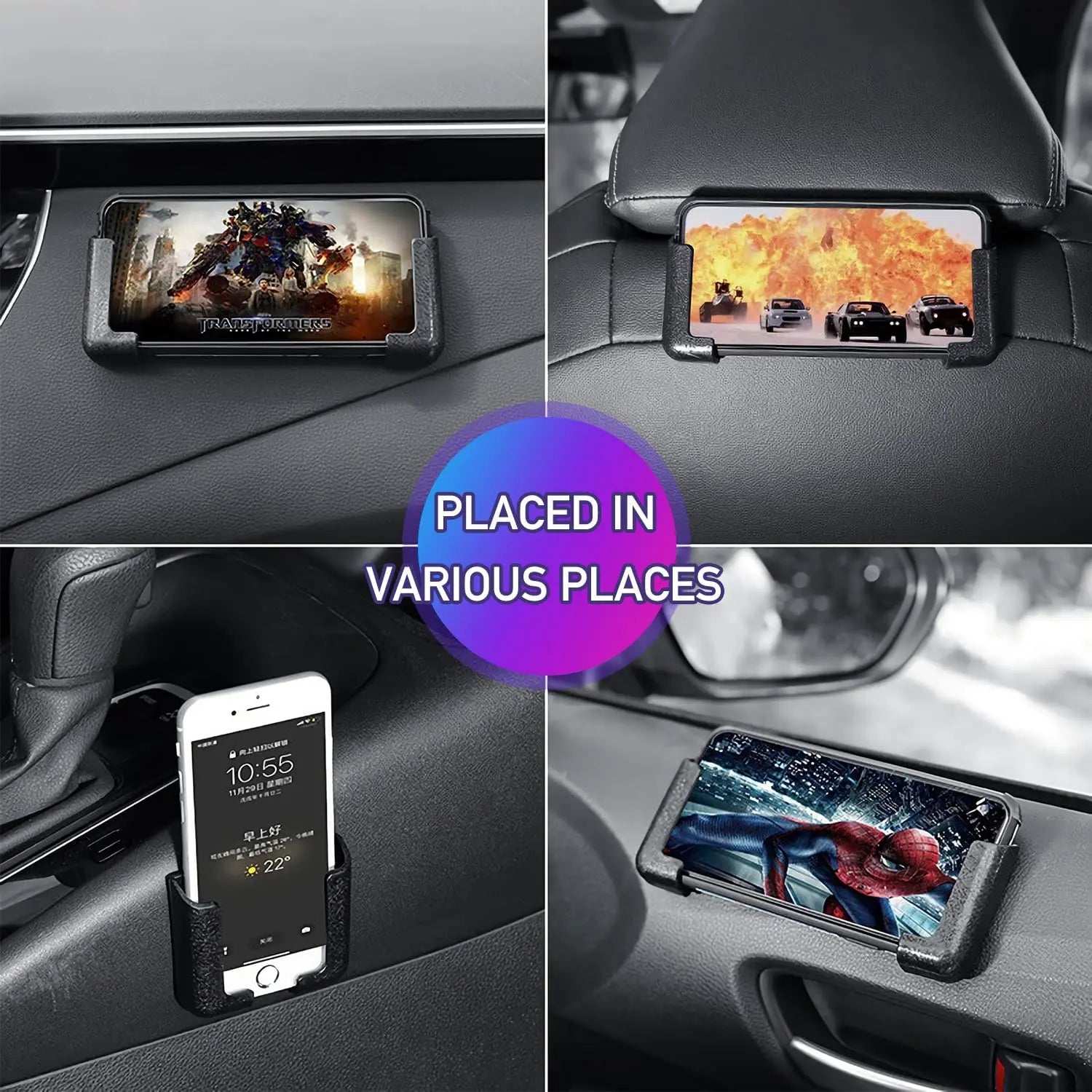 Support Téléphone Voiture Multifonction – Fixation Tableau de Bord, Crochet Mural & Suspension | Support Auto Universel