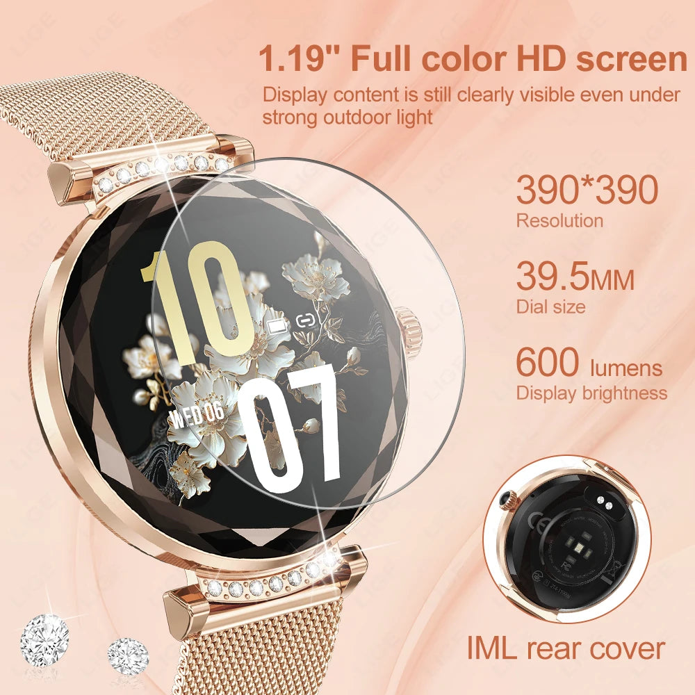 Montre Connectée Femme LIGE NX7 Pro – Écran AMOLED | Appels Bluetooth, Suivi Santé & Sport | Smartwatch Fashion Luxe