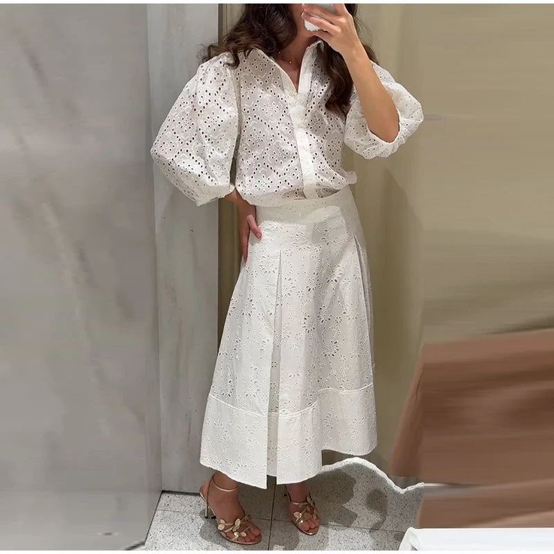 Ensemble 2 Pièces Femme - Chemise Boutons À Franges & Jupe Plissée Zippée | Urban Lady