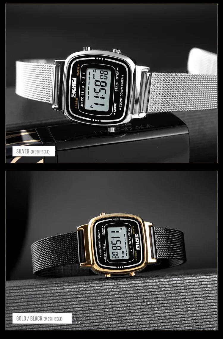 SKMEI Damen-Digitaluhr 1901 mit Chrono-Kalender kleinem Zifferblatt wasserdicht – Luxus Mode Trend
