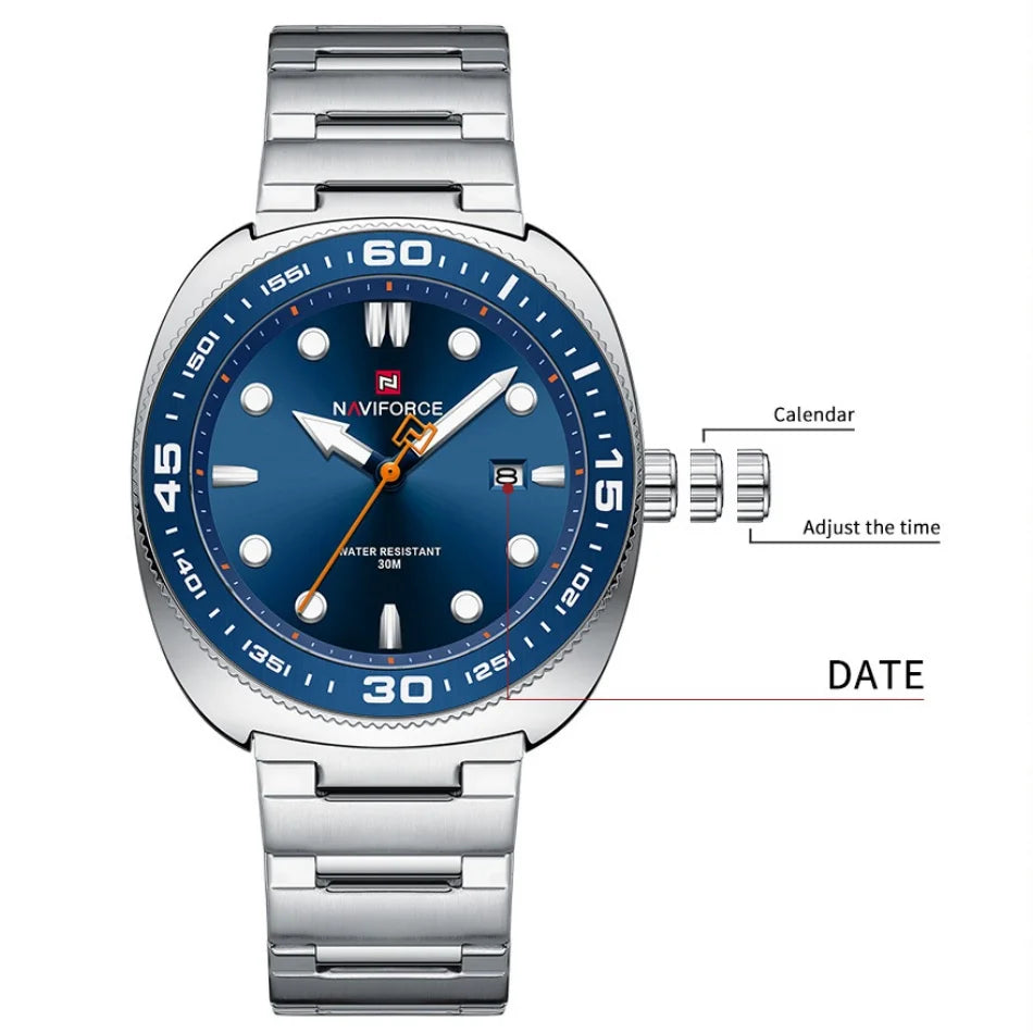 Montre Homme NAVIFORCE Sport Luxe Acier Inoxydable Quartz Date Étanche 30M – Fashion Tendance