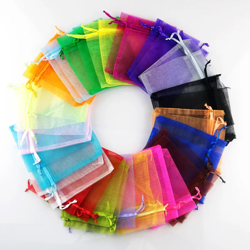 Sachets Organza Lot 100 pcs – Pochettes Bijoux Mariage & Fête | 4 Tailles au Choix 7x9 9x12 10x15 13x18cm | Emballage Cadeau & Décoration Premium