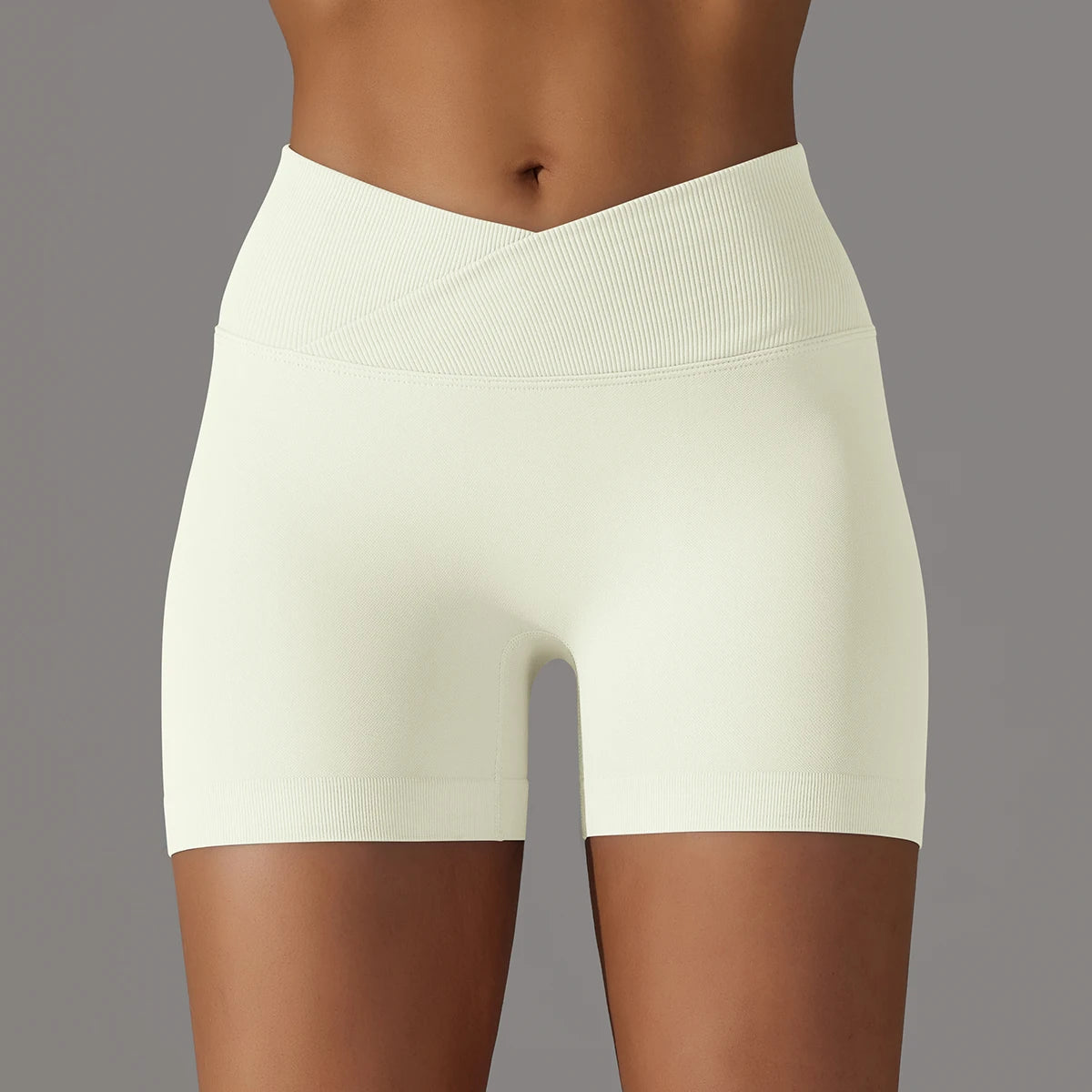 Short Yoga Femme Taille Haute Croisée Gainant Fessier Gym Running Fitness – Short Sport Sculptant Élastique | Mode Athleisure