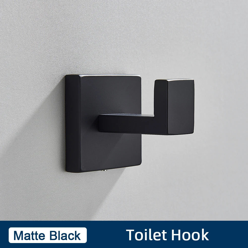 Set Accessoires Salle de Bain Inox – Porte-Serviettes, Porte-Papier & Crochet | Noir & Or Mural