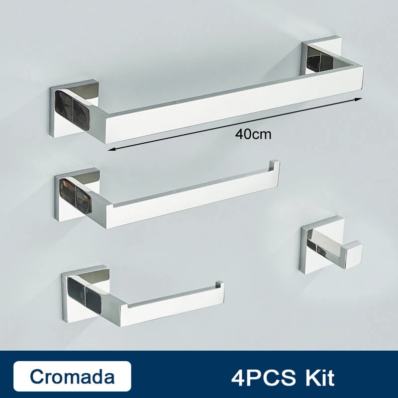 Set Accessoires Salle de Bain Inox – Porte-Serviettes, Porte-Papier & Crochet | Noir & Or Mural