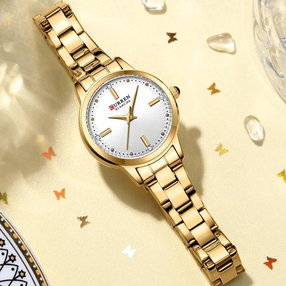 Montre Femme Luxe CURREN Dorée Quartz Acier Inoxydable – Étanche Élégante Minimaliste
