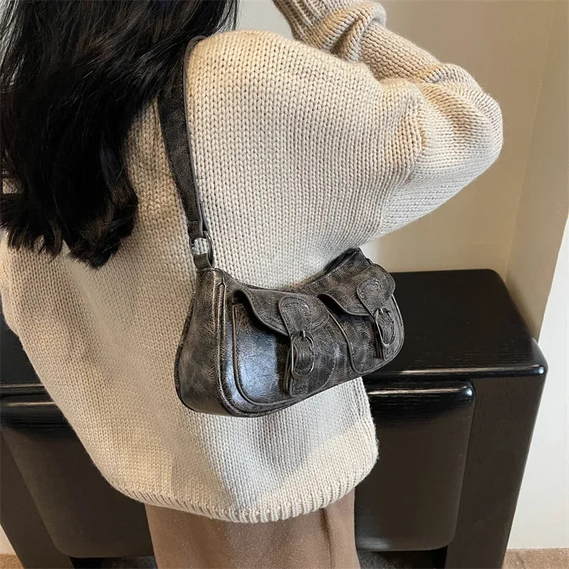 Sac Épaule Femme Cuir PU Double Poches Tendance 2025 – Sac Crossbody Underarm Chic