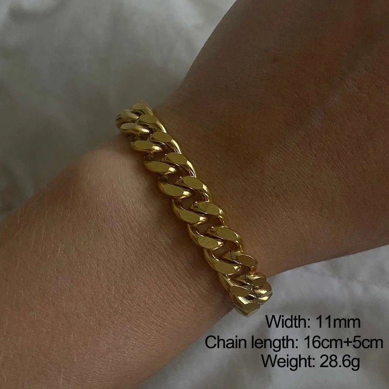 Bracelet Cuban Chain Plaqué Or 18k Acier Inoxydable 316L E.B.belle – Style Minimaliste Streetwear Unisexe | Bijou Homme & Femme Tendance & Anti-Ternissement