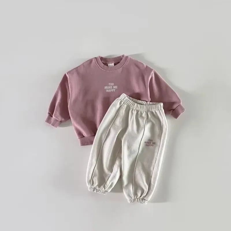 Ensemble 2 Pièces Enfant Pull Manches Longues + Pantalon – Style Coréen Casual Printemps Automne