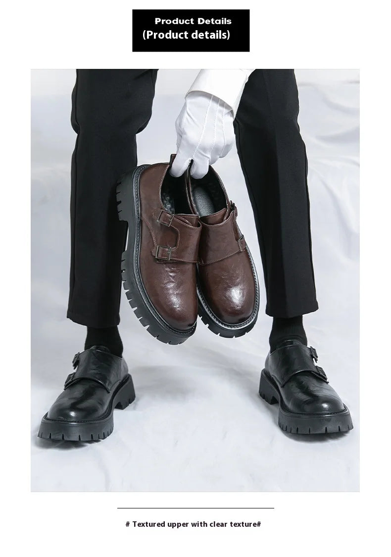 Derby Grasp Leder British Platform Homme – Schnalle Casual High & Low Lederschuhe