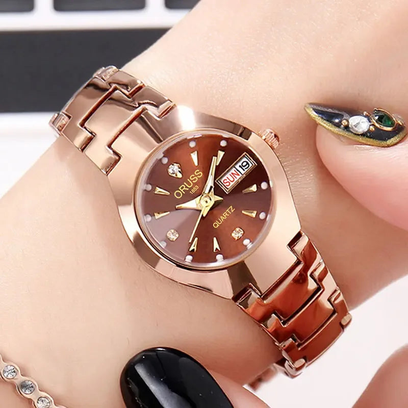 Montre Femme ORUSS Business Casual Luxe Acier Inoxydable Quartz Date Jour Étanche 30M – Élégante Fashion