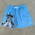 Kurze Herrenhose mit Freiheitsstatuen-Print, amerikanischer, europäischer Stil, atmungsaktiv, verstellbarer Kordelzug, lässig, Outdoor, Sommer, bequem, leicht – Premium Americana Casual Shorts | Premium Herren-Sommermode