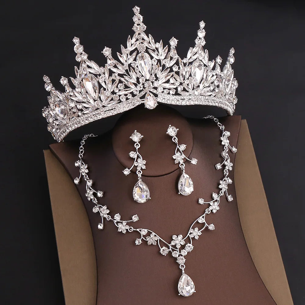 DIEZI Parure Couronne Baroque Mariage Cristal Opale – Tiare Collier Boucles Princesse