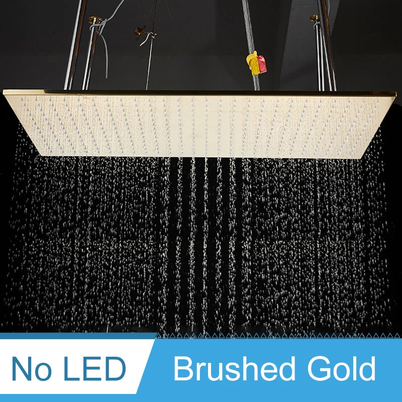 Shinesia Système Douche Pluie LED Plafond 40x80cm – Cascade & Pluie, Noir ou Or Brossé | Douche Luxe Salle de Bain