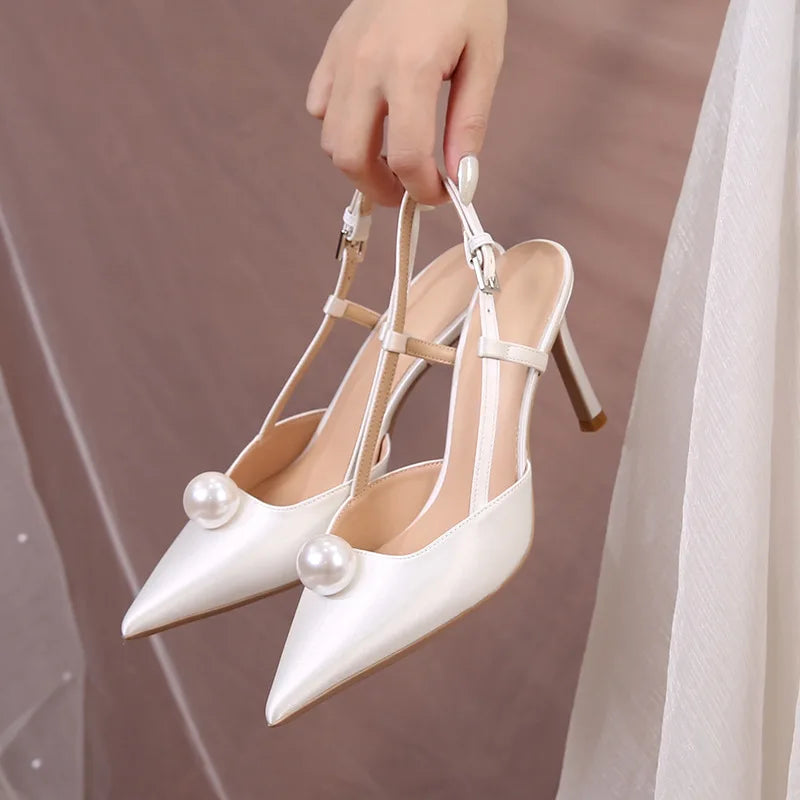 Escarpins Mariage Blanc Stiletto Demoiselle d'Honneur 2025 – Bout Pointu 6.5/8.5CM Pumps