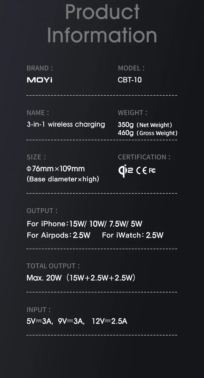 Chargeur Qi2 3-en-1 Multifonction Tactile Rotatif – iPhone 16 15 14 Pro Max iWatch Écouteurs
