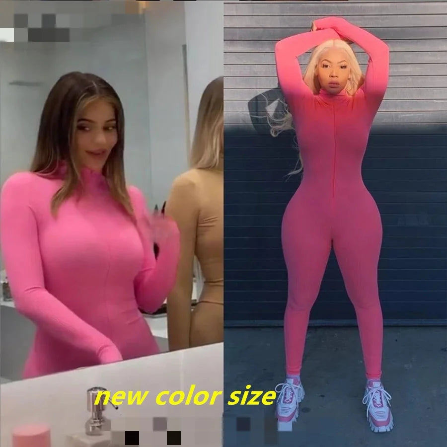 Combinaison Sport Femme Riboée Manches Longues & Zipper – Fitness, Yoga & Workout | Broderie Lucky | Tenue Active Tendance