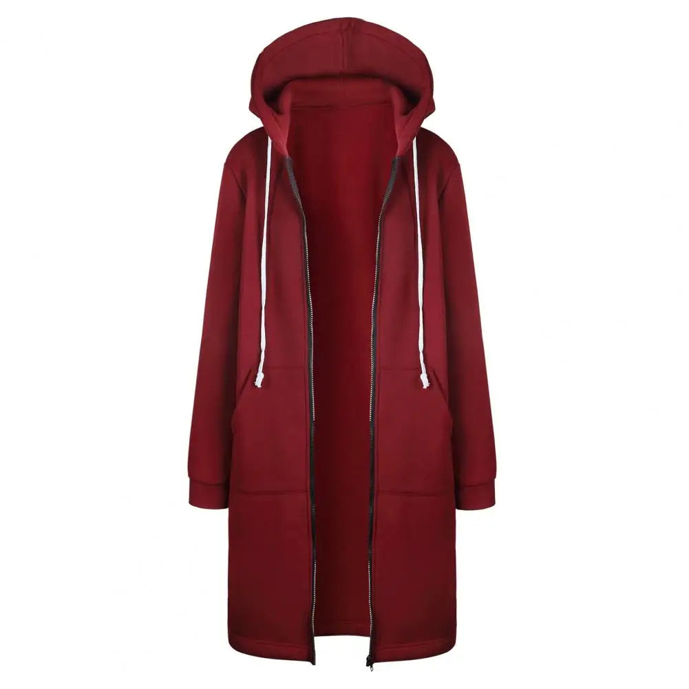 Veste Sweat Femme Polaire À Capuche Longue Zip Manches Longues Ample – Chaud & Confortable | Automne Hiver