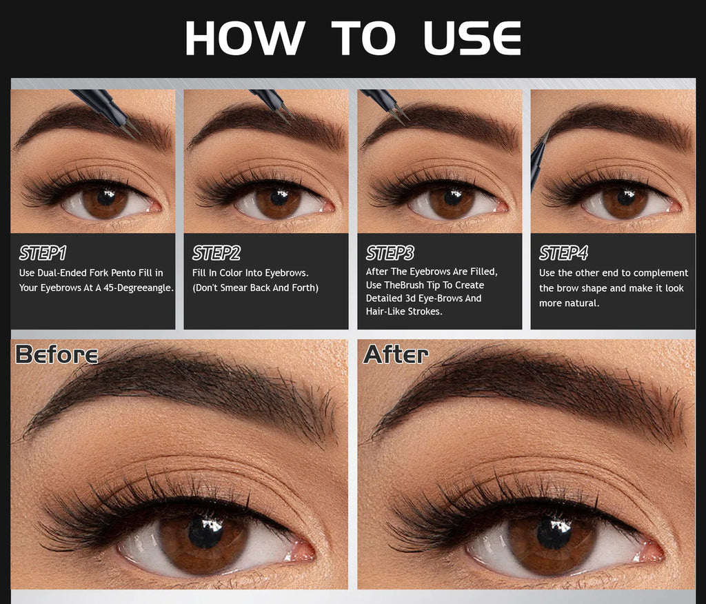 Crayon Sourcils Double Embout Waterproof – Liquide Courbé 2-en-1 Fourchette & Pinceau Précis | Maquillage Sourcils Longue Tenue