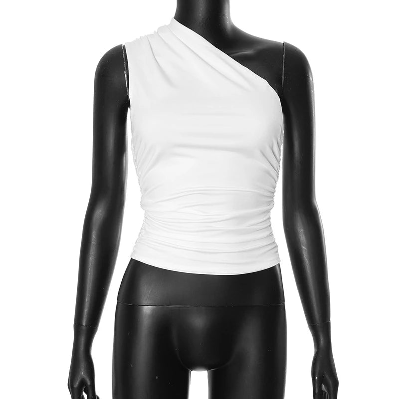 Top Une Épaule Dos Nu Femme – Couleur Bonbon Ajusté Sans Manches | Sexy Casual Été