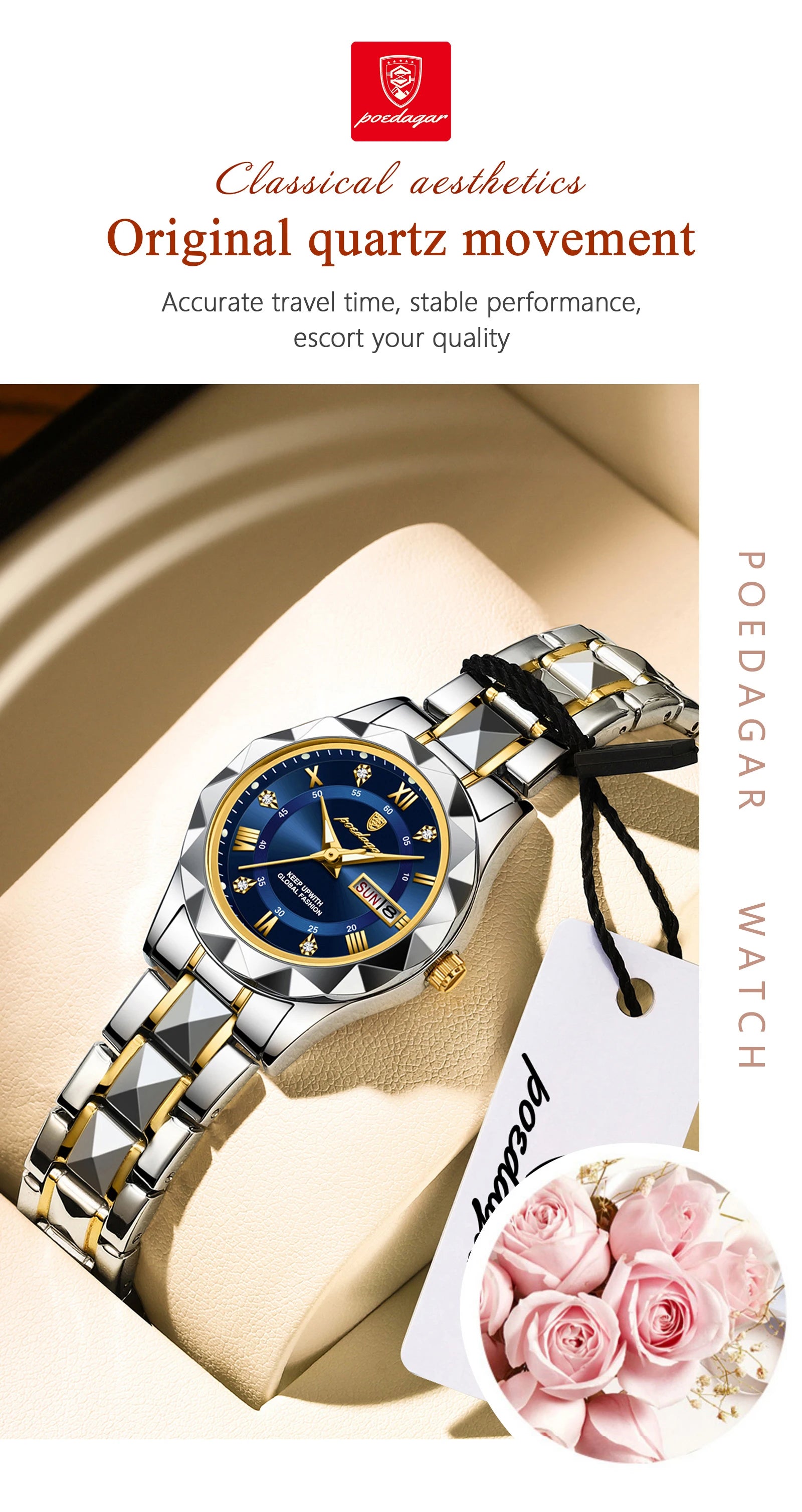 Montre Femme POEDAGAR Casual Quartz Lumineuse – Acier Inoxydable Étanche Date Semaine Fashion
