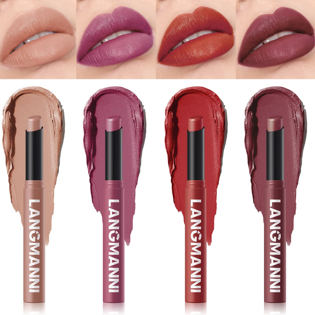 Crayon Lèvres Mat Waterproof 12 Couleurs – Longue Tenue Sans Transfert | Teinture Nude & Lip Stain